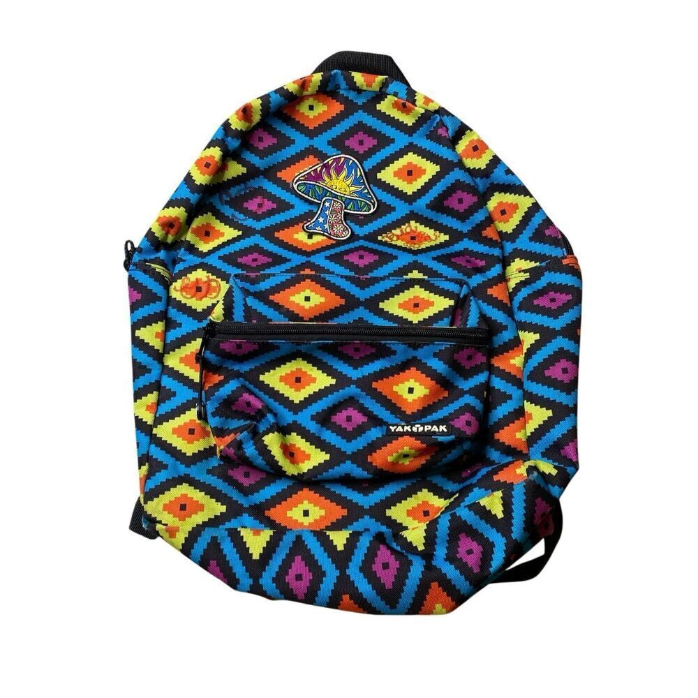 Yak Pak Geometric Backpack Neon Tribal School Travel Book Bag Mushroom Hippie